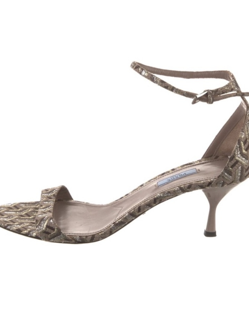 Prada Gold Metallic Patterned Ankle-Strap Kitten Heel - Picture 8 of 8
